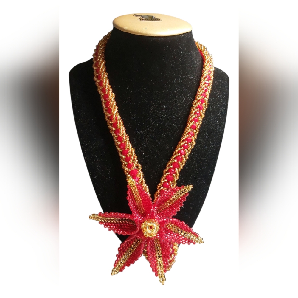 Beaded Necklace with Tulip Flower